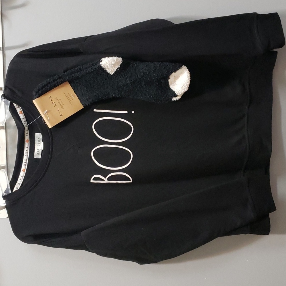 Rae Dunn "BOO!" Sweatshirt with Plush Socks, Small